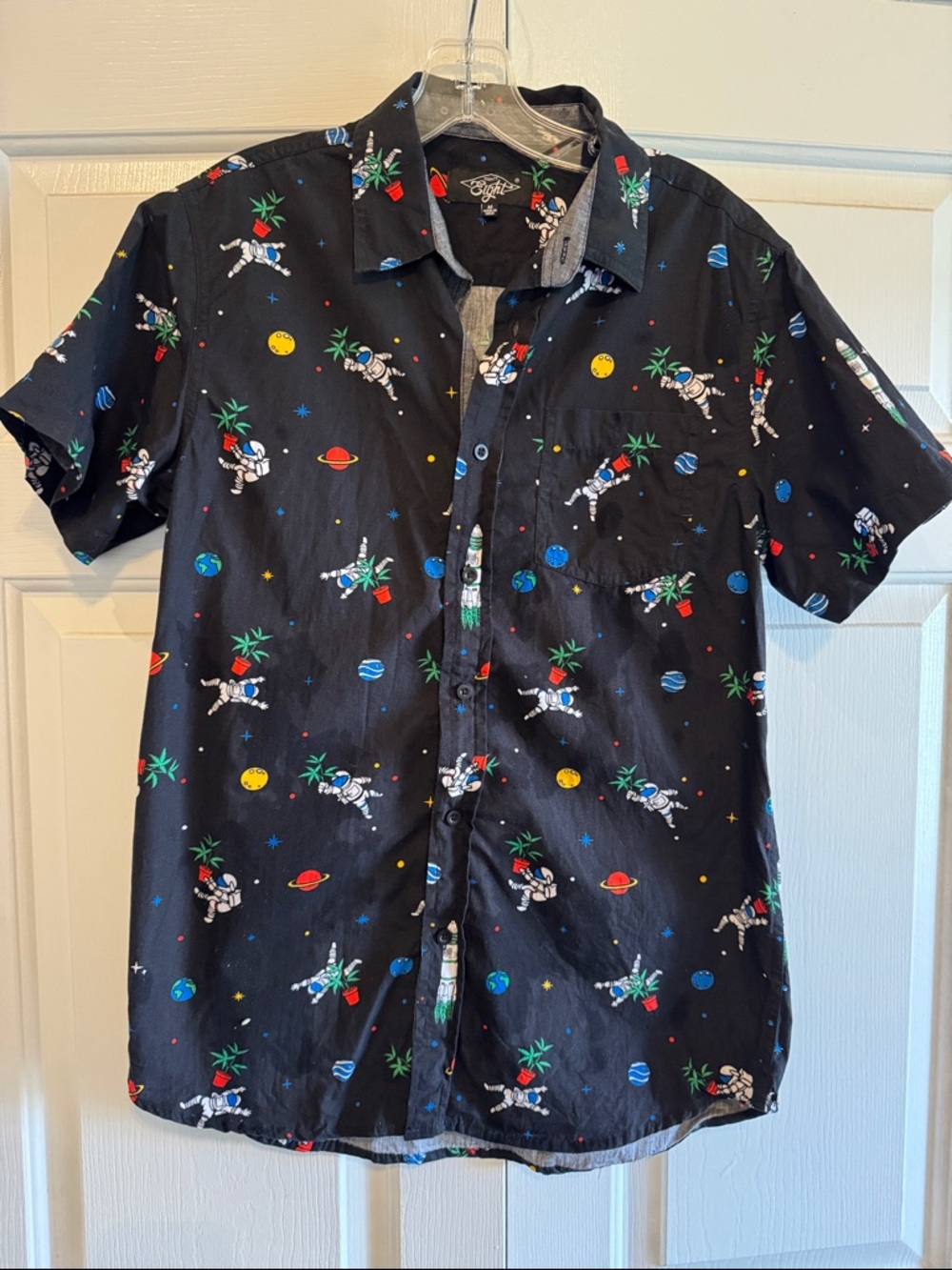 Men's Casual Shirt Eighty Eight M Cotton Short Sleeve Space Astronaut Weed Shirt